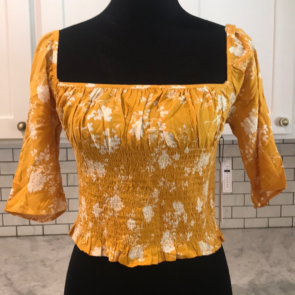 Floral Yellow Smocked Women's Top